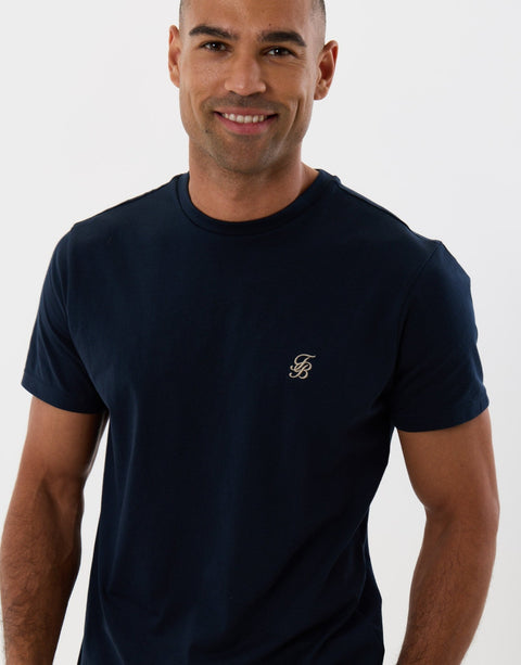 Threadbare Cotton Rich T-Shirt and Short Pyjama Set in Navy Check - close up