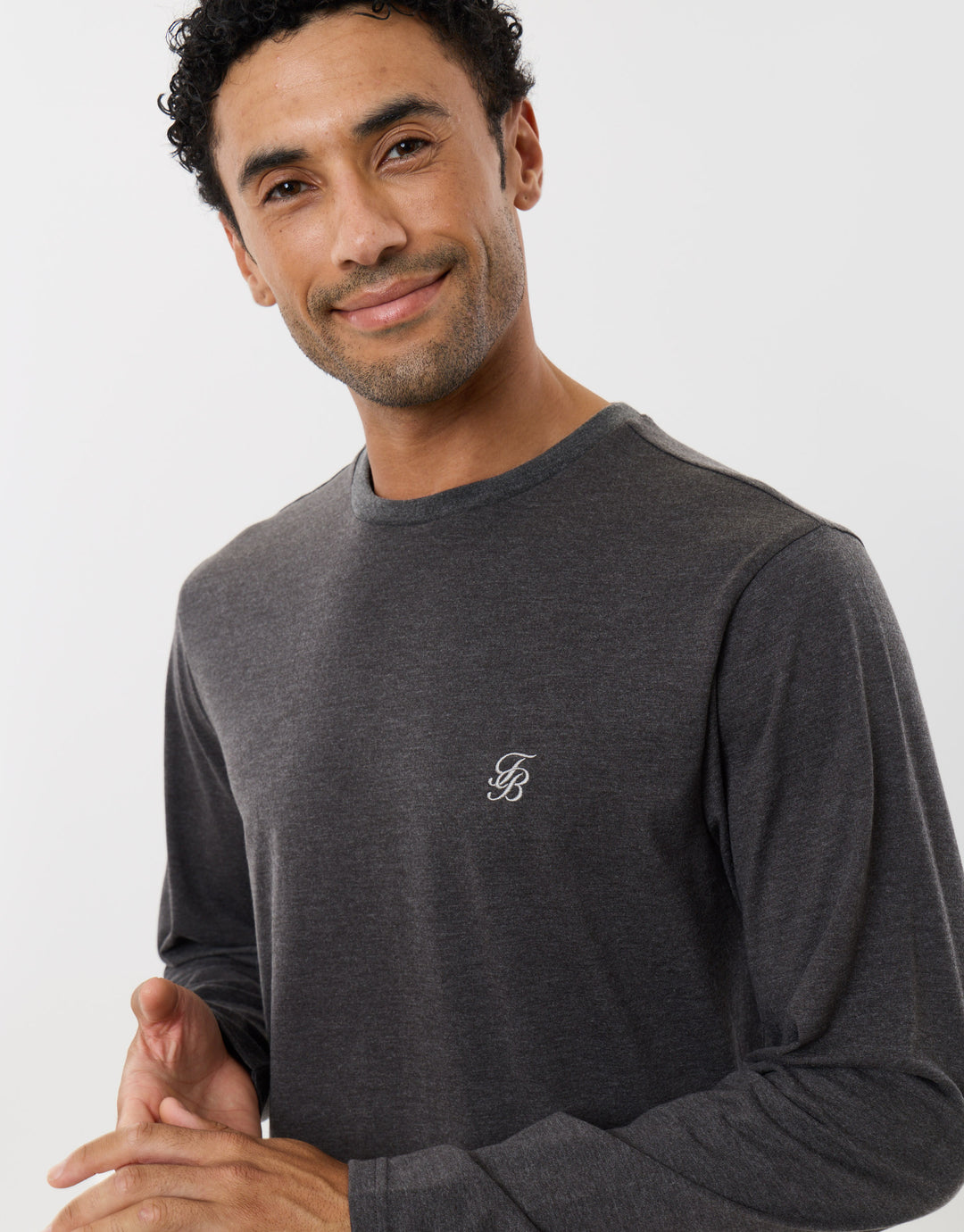 Long Sleeve Top & Cotton Flannel Trousers Pyjama Set in Charcoal Check