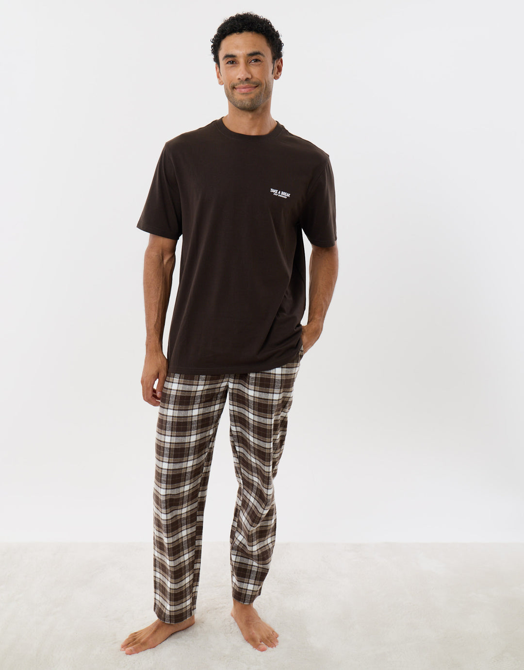 Coffee Break Pyjama Set in Chocolate Brown Check