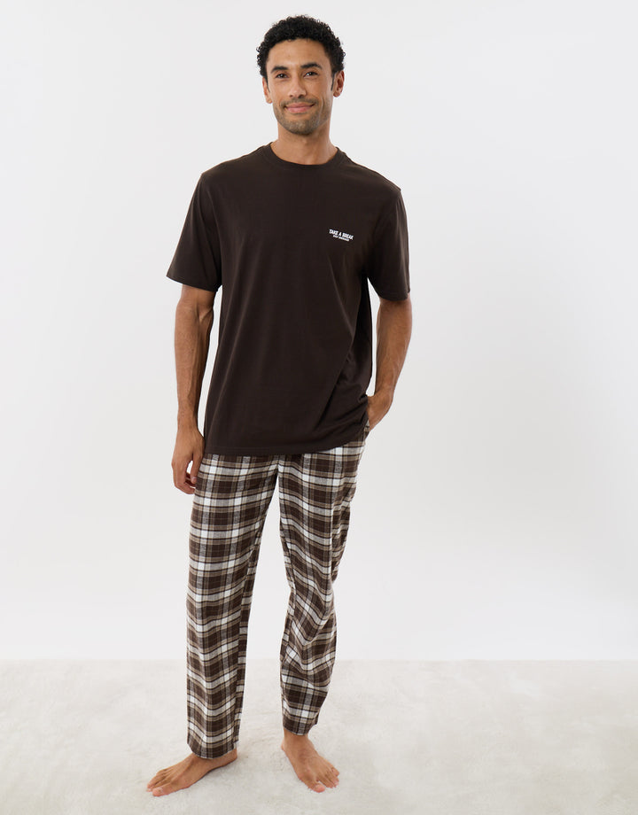 Coffee Break Pyjama Set in Chocolate Brown Check