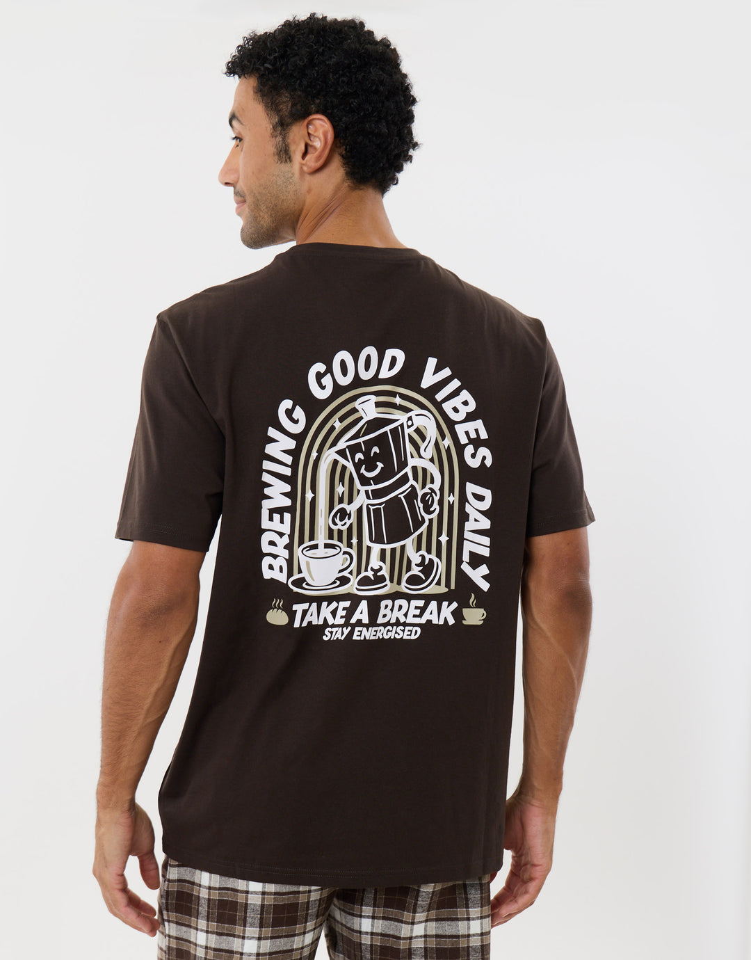 Coffee Break Pyjama Set in Chocolate Brown Check