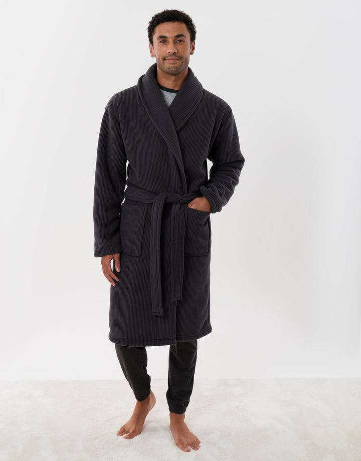 Sherpa Lined Dressing Gown in Charcoal