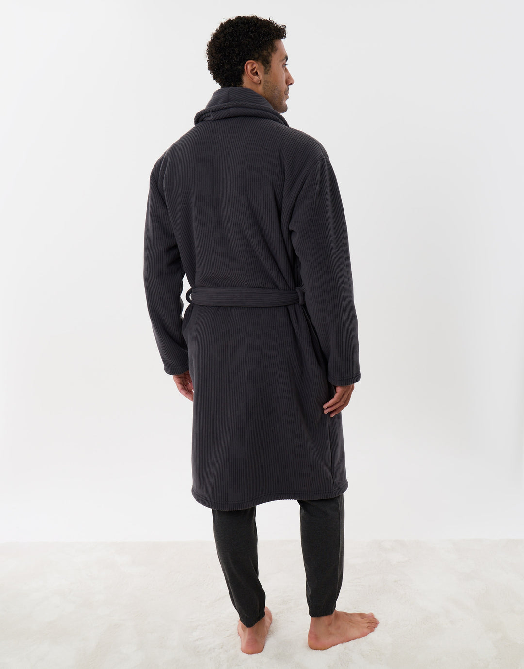 Sherpa Lined Dressing Gown in Charcoal