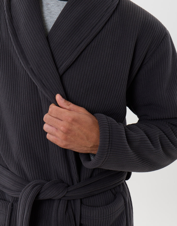 Sherpa Lined Dressing Gown in Charcoal