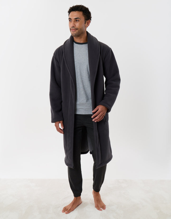 Sherpa Lined Dressing Gown in Charcoal