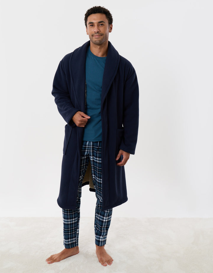 Sherpa Lined Dressing Gown in Navy