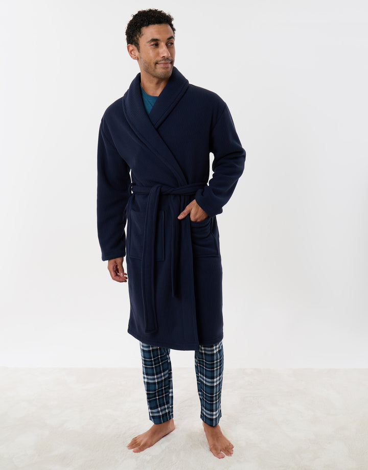Sherpa Lined Dressing Gown in Navy