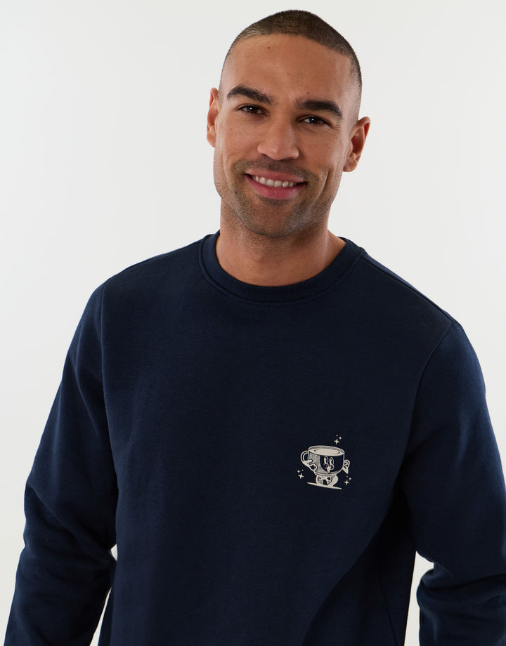 Threadbare Coffee Club Long Sleeve Pyjama Set in Navy Check - close up