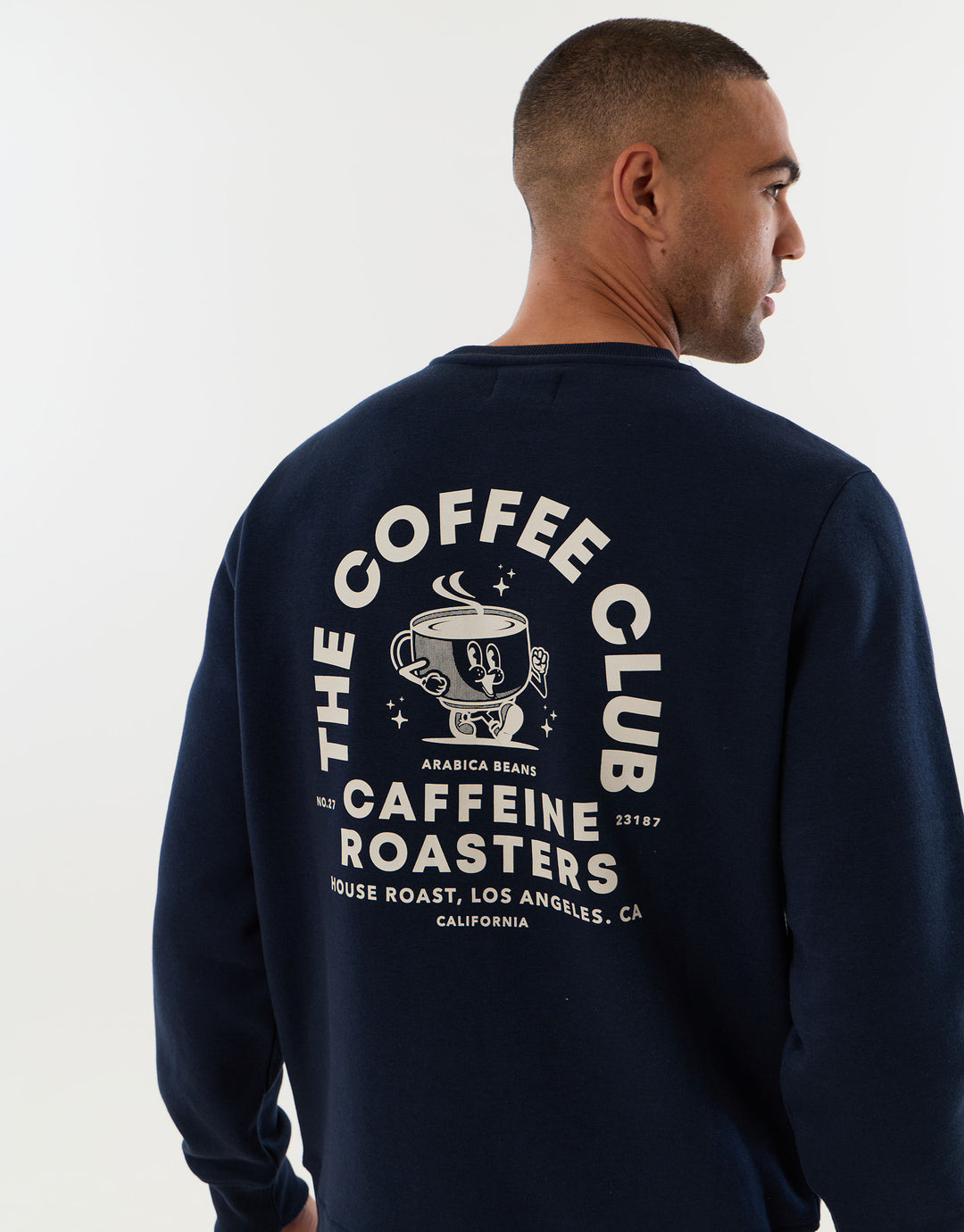 Threadbare Coffee Club Long Sleeve Pyjama Set in Navy Check - back view