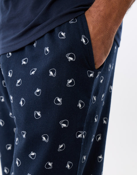 Threadbare Embroidered Coffee Club Pyjame Set in Navy - close up