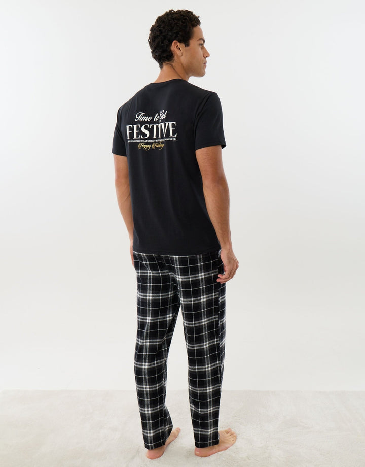 Get Festive Christmas Pyjama Set in Black Check