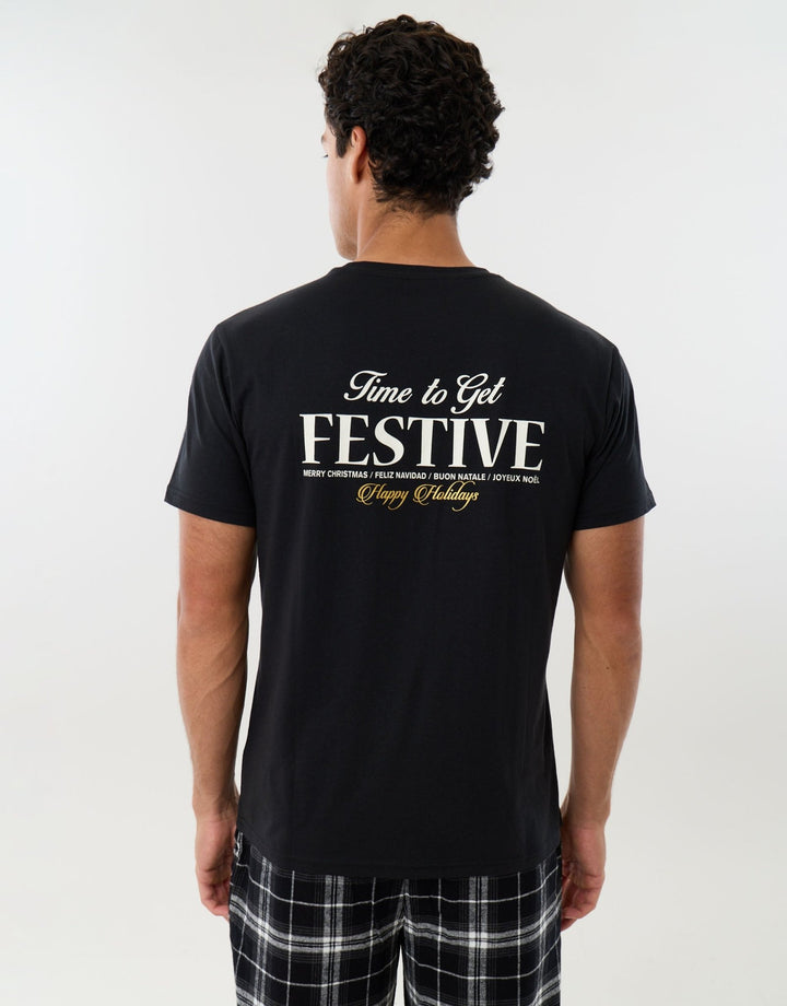 Get Festive Christmas Pyjama Set in Black Check