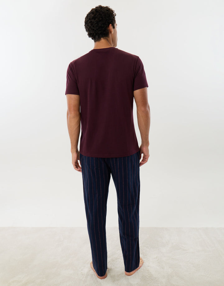 Christmas Mosaic Pyjama Set in Burgundy & Navy Stripe