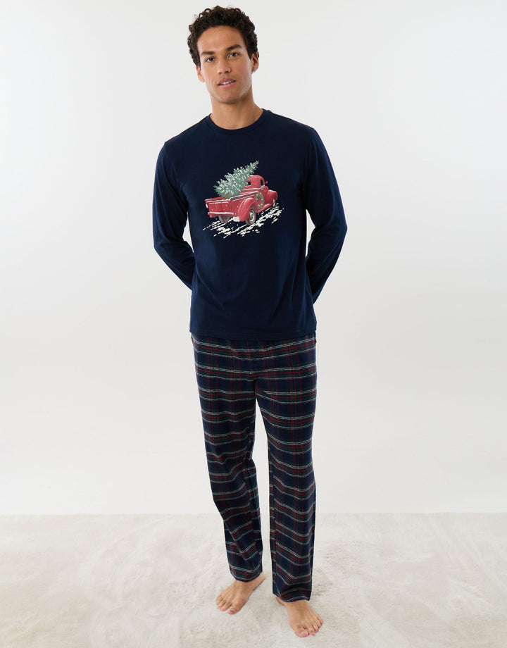 Santa's Truck Christmas Lounge Set in Navy Check
