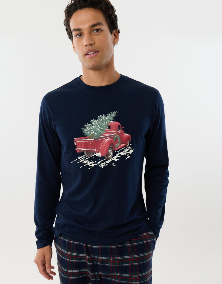 Santa's Truck Christmas Lounge Set in Navy Check