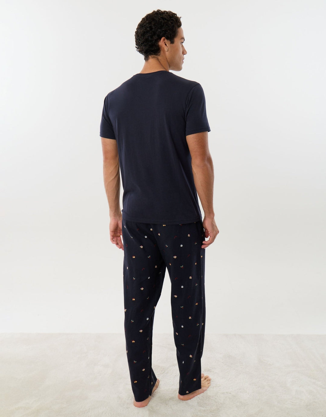 Threadbare Embroidered Christmas Pyjama Set in Navy - back view