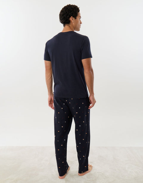 Threadbare Embroidered Christmas Pyjama Set in Navy - back view