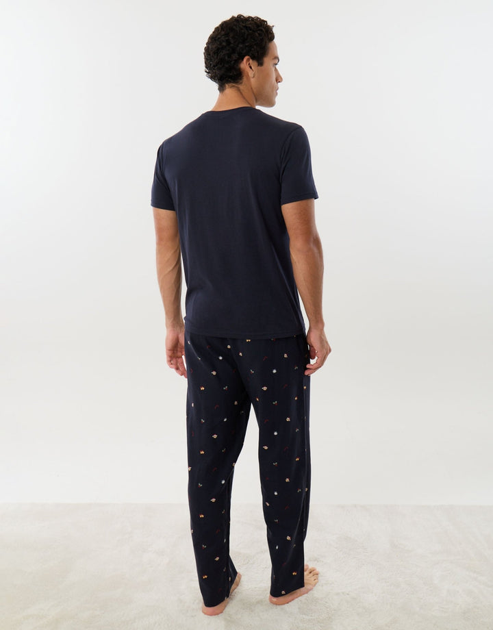 Threadbare Embroidered Christmas Pyjama Set in Navy - back view