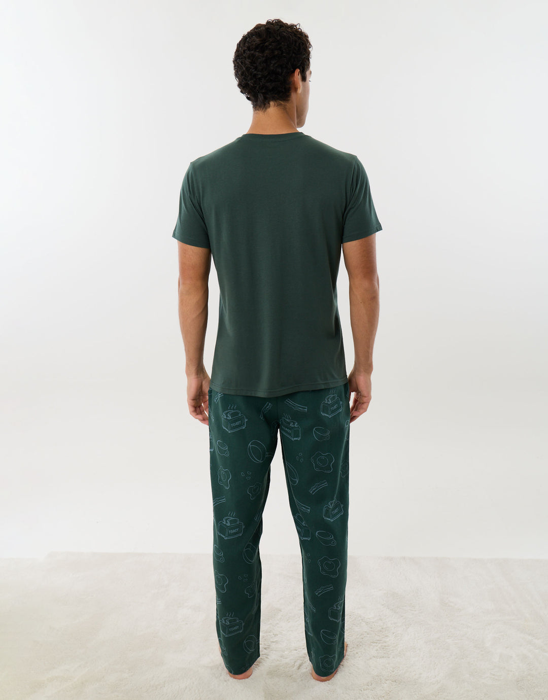 Breakfast Print Christmas Pyjama Set in Dark Green