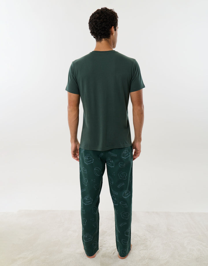 Breakfast Print Christmas Pyjama Set in Dark Green