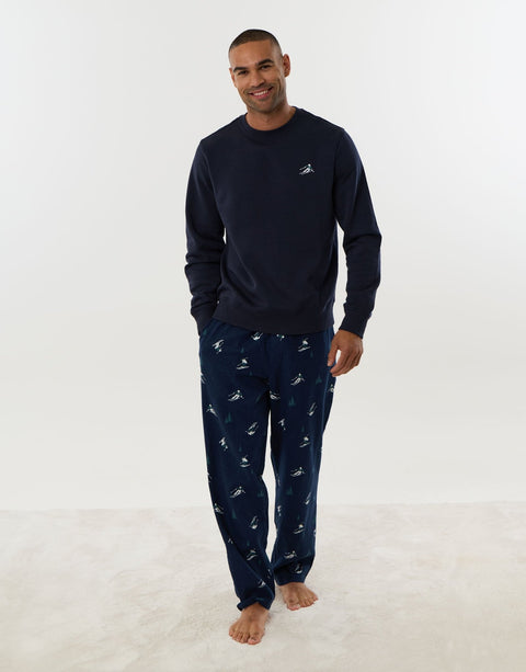 Threadbare Ski Print Long Sleeve Pyjama Set in Navy -  front view