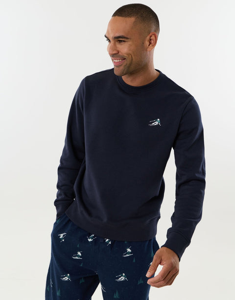 Threadbare Ski Print Long Sleeve Pyjama Set in Navy - front view