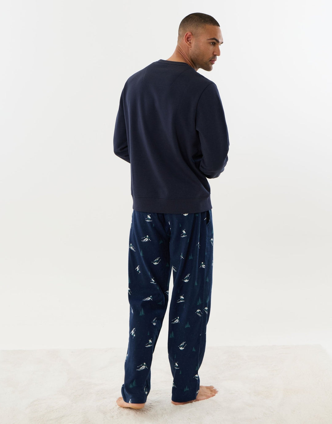 Threadbare Ski Print Long Sleeve Pyjama Set in Navy - back view