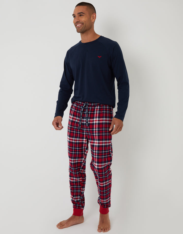 Navy & Red Pyjama Sweatshirt & Bottoms (2-Piece Set)