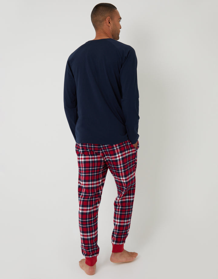 Navy & Red Pyjama Sweatshirt & Bottoms (2-Piece Set)