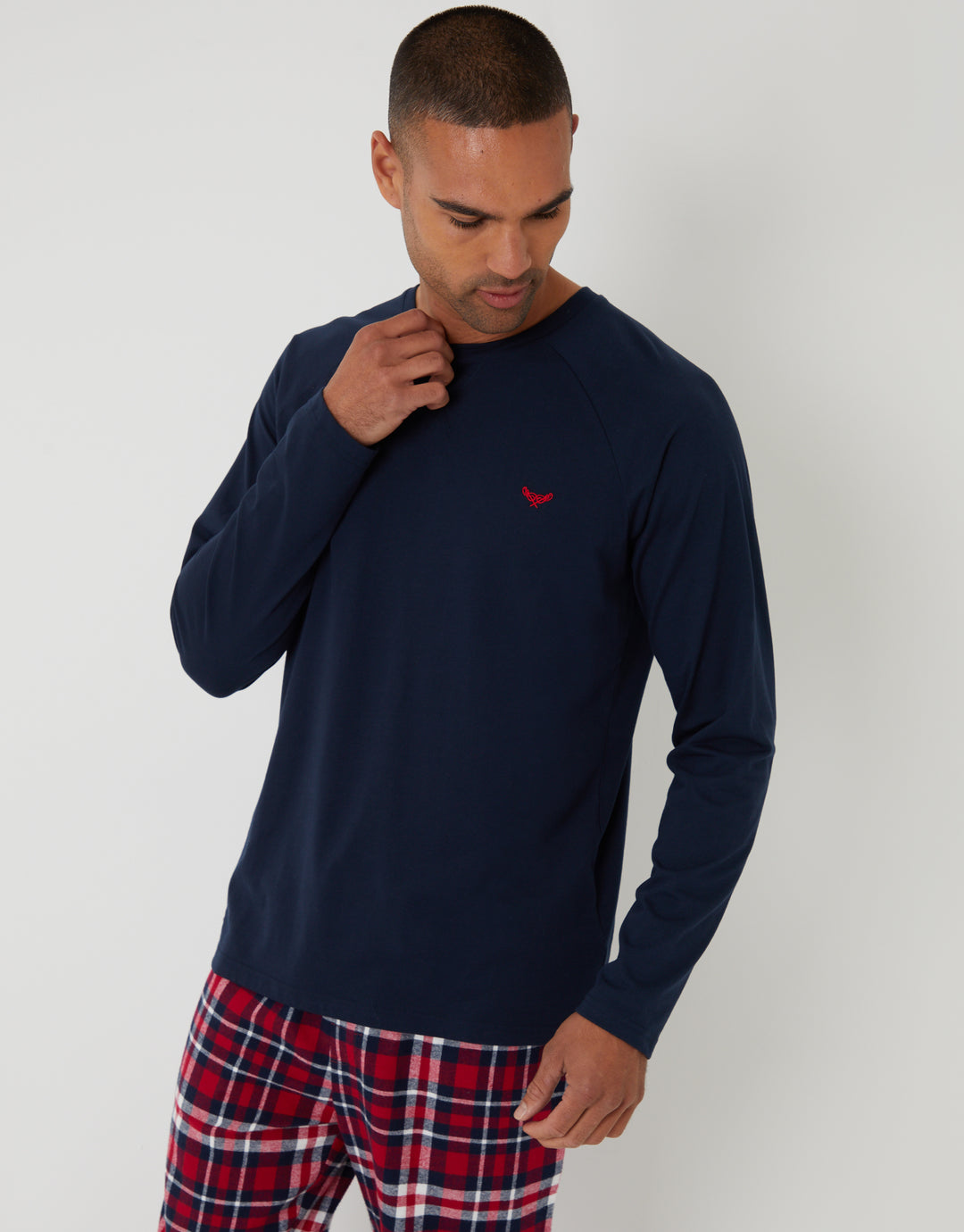 Navy & Red Pyjama Sweatshirt & Bottoms (2-Piece Set)