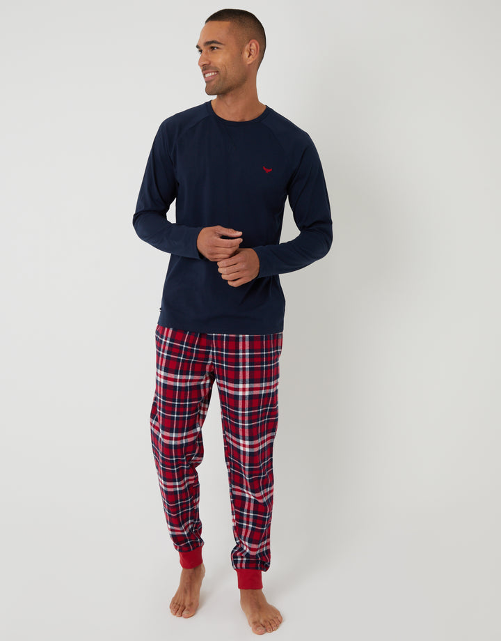 Navy & Red Pyjama Sweatshirt & Bottoms (2-Piece Set)