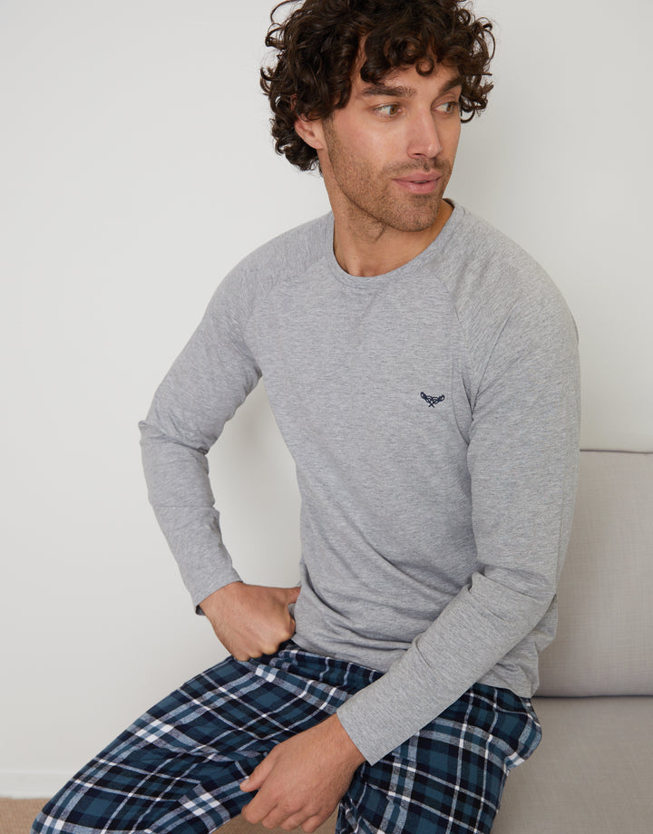 Grey Check Long Pyjama Sweatshirt & Pants (2-Piece Set)
