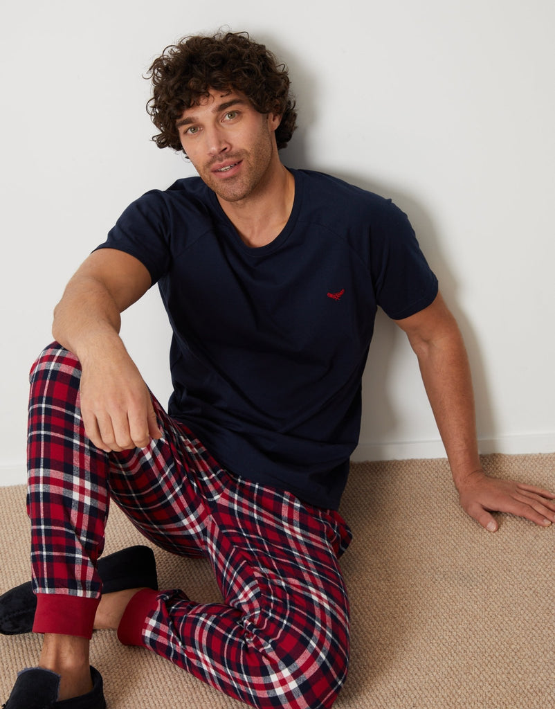 Pyjama T Shirt & Bottoms Set & Red Check