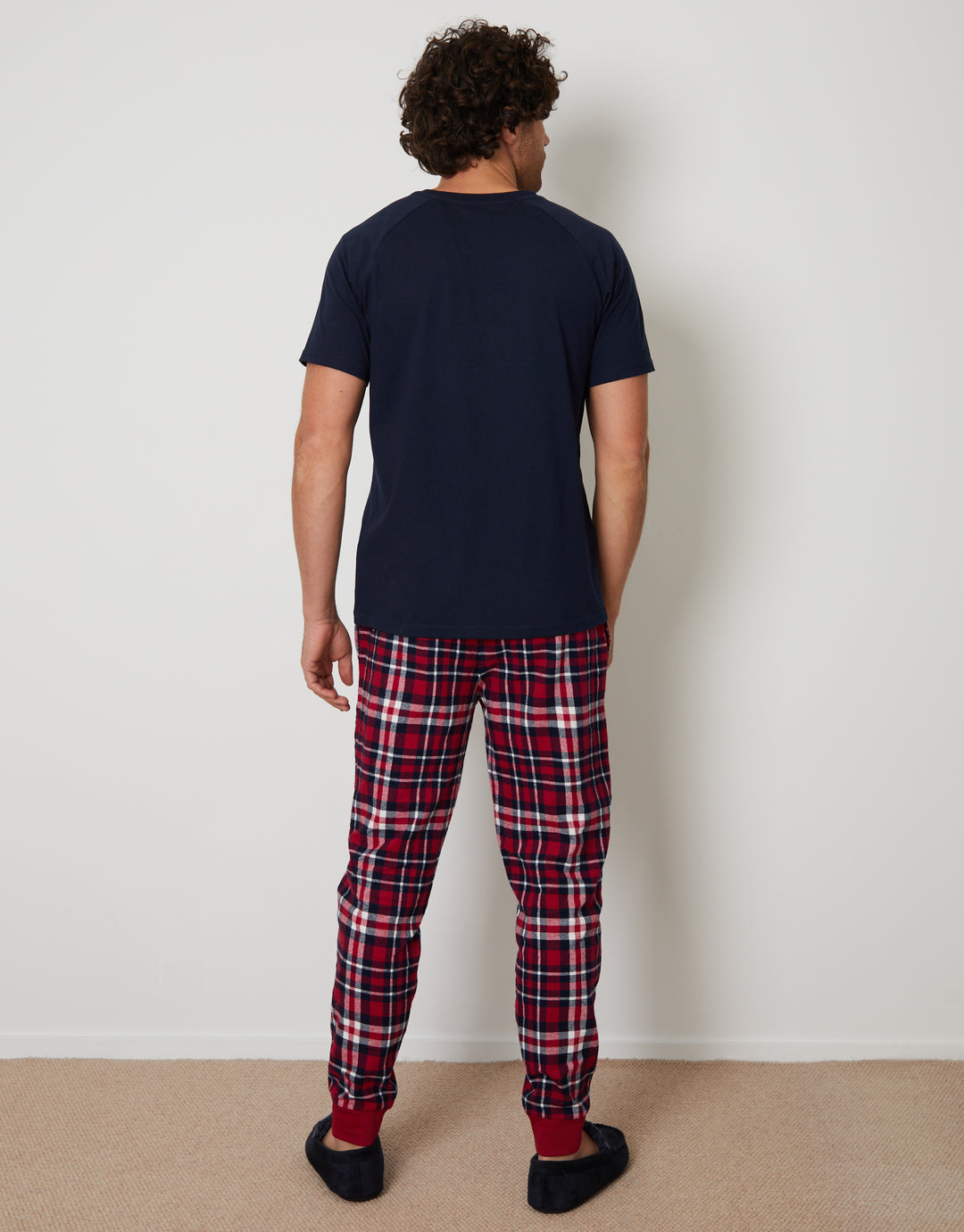 Navy & Red Check Pyjama T-Shirt & Bottoms (2-Piece Set)