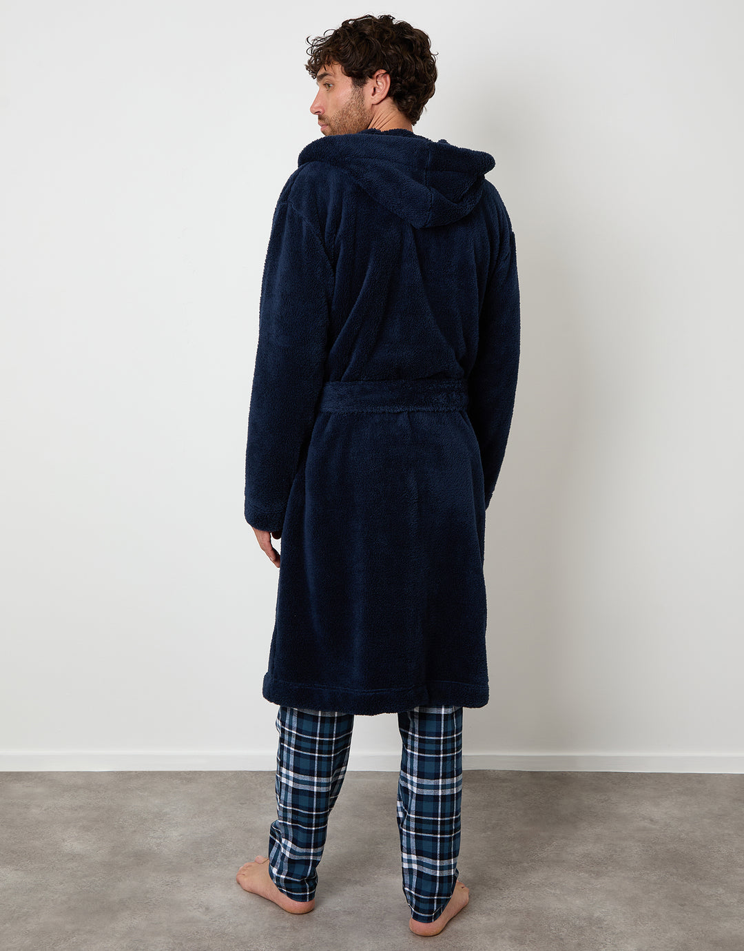 Navy Borg Hooded Dressing Gown