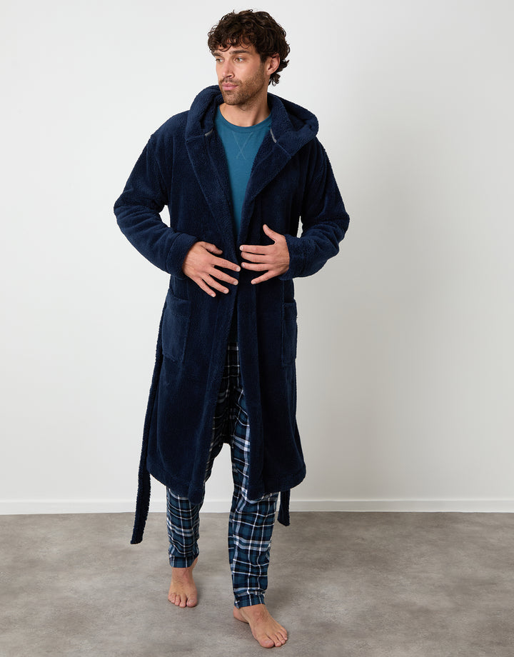 Navy Borg Hooded Dressing Gown