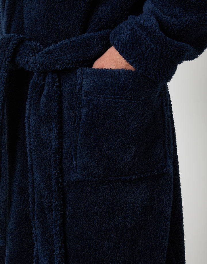 Navy Borg Hooded Dressing Gown