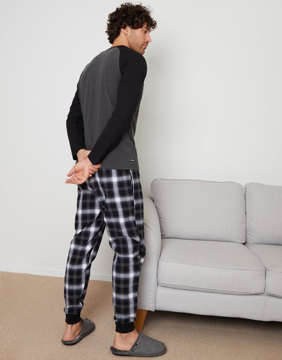 Grey Raglan Sleeve & Check Pant Pyjamas (2-Piece Set)