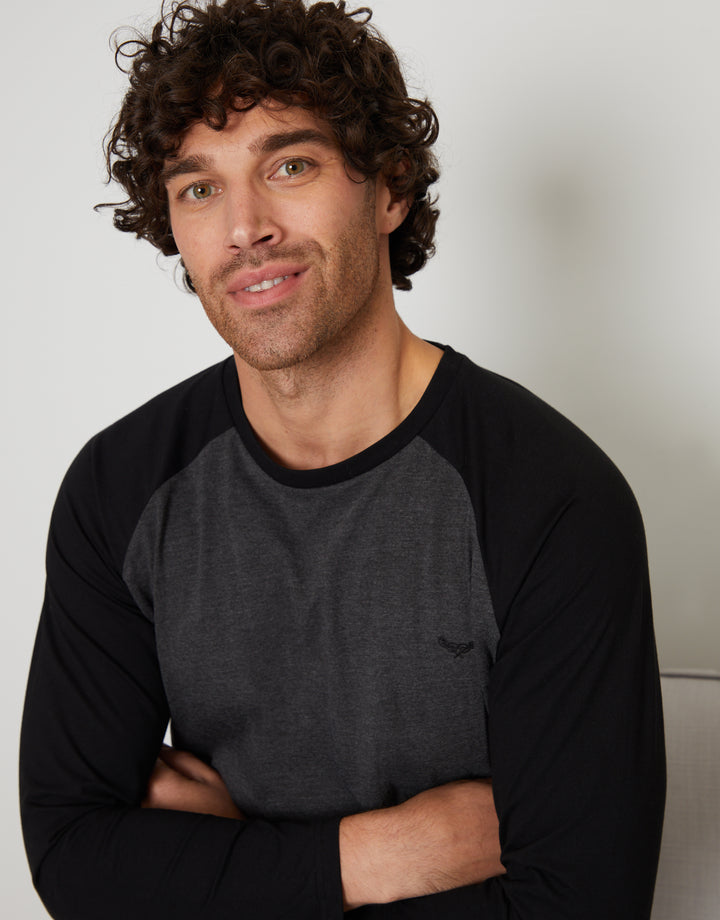 Grey Raglan Sleeve & Check Pant Pyjamas (2-Piece Set)