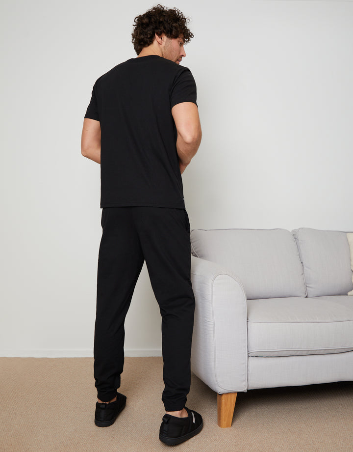 Black Embroidered Short Sleeve Pyjamas (2-Piece Set)