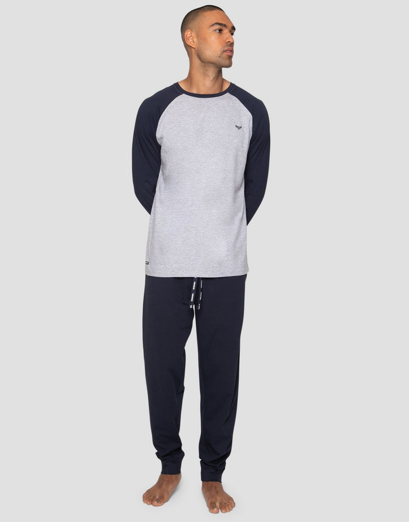 The Ultimate Long Sleeve Pyjama Set in Grey Marl & Navy