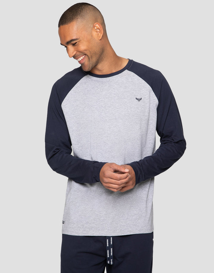 Grey & Navy Raglan Sleeve Pyjamas (2-Piece Set)