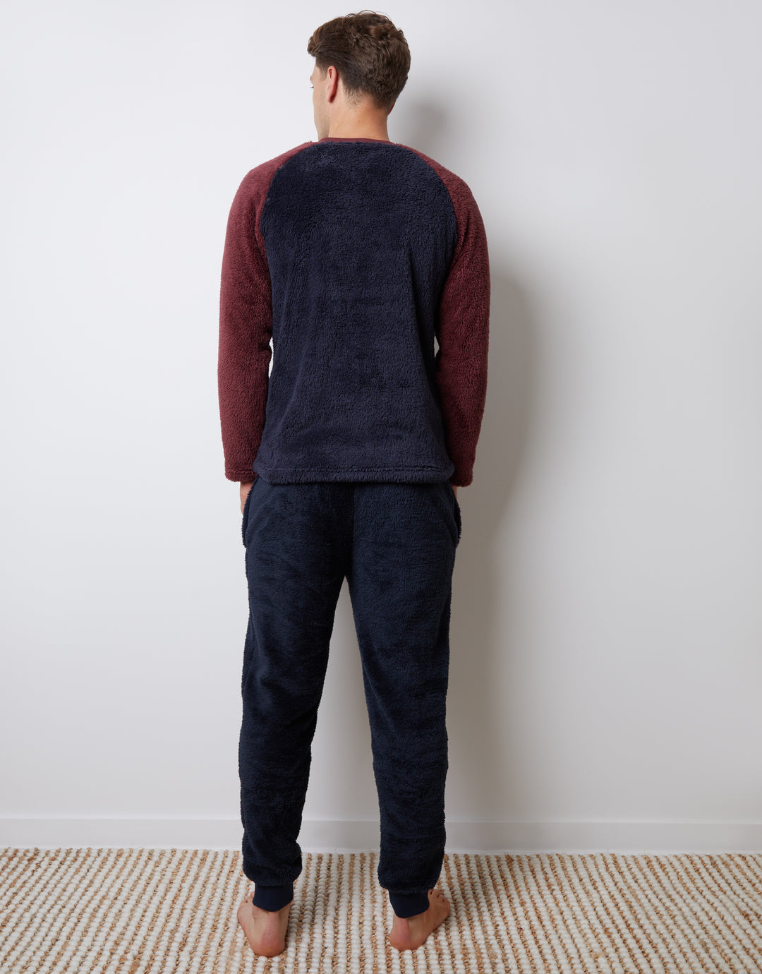 Burgundy Borg Raglan Sweatshirt Lounge Set (2-Piece Set)