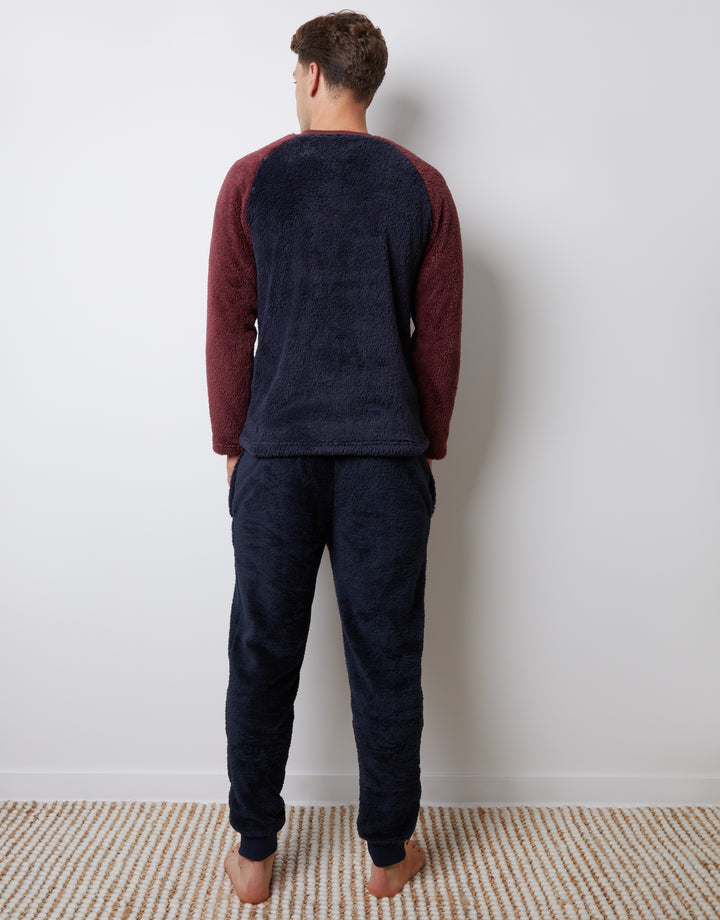 Burgundy Borg Raglan Sweatshirt Lounge Set (2-Piece Set)