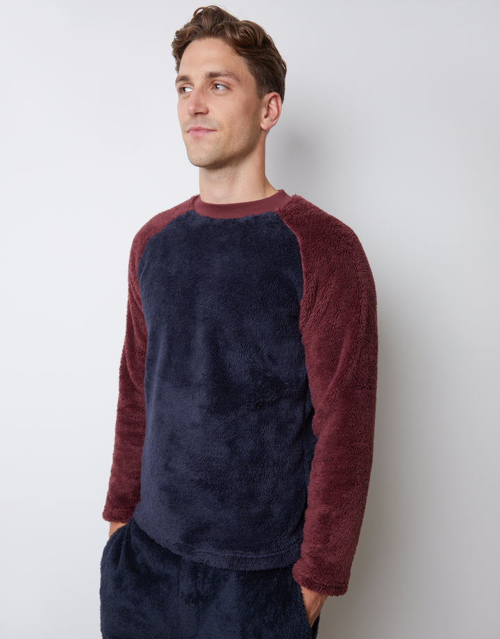 Burgundy Borg Raglan Sweatshirt Lounge Set (2-Piece Set)