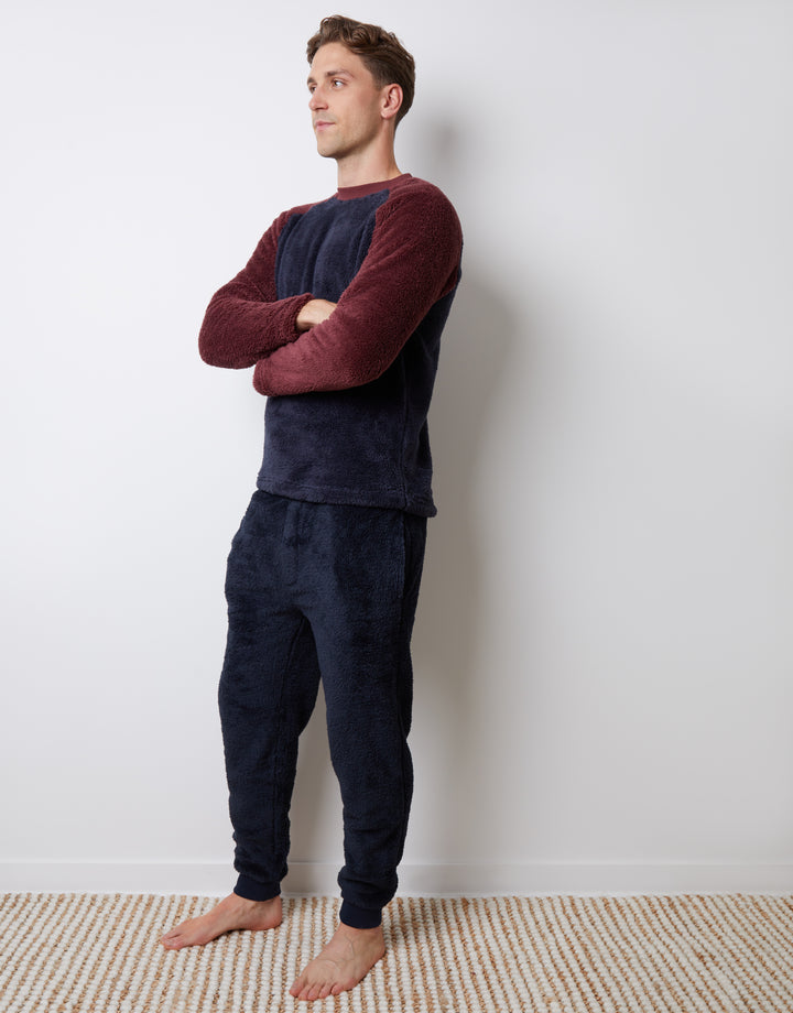 Burgundy Borg Raglan Sweatshirt Lounge Set (2-Piece Set)