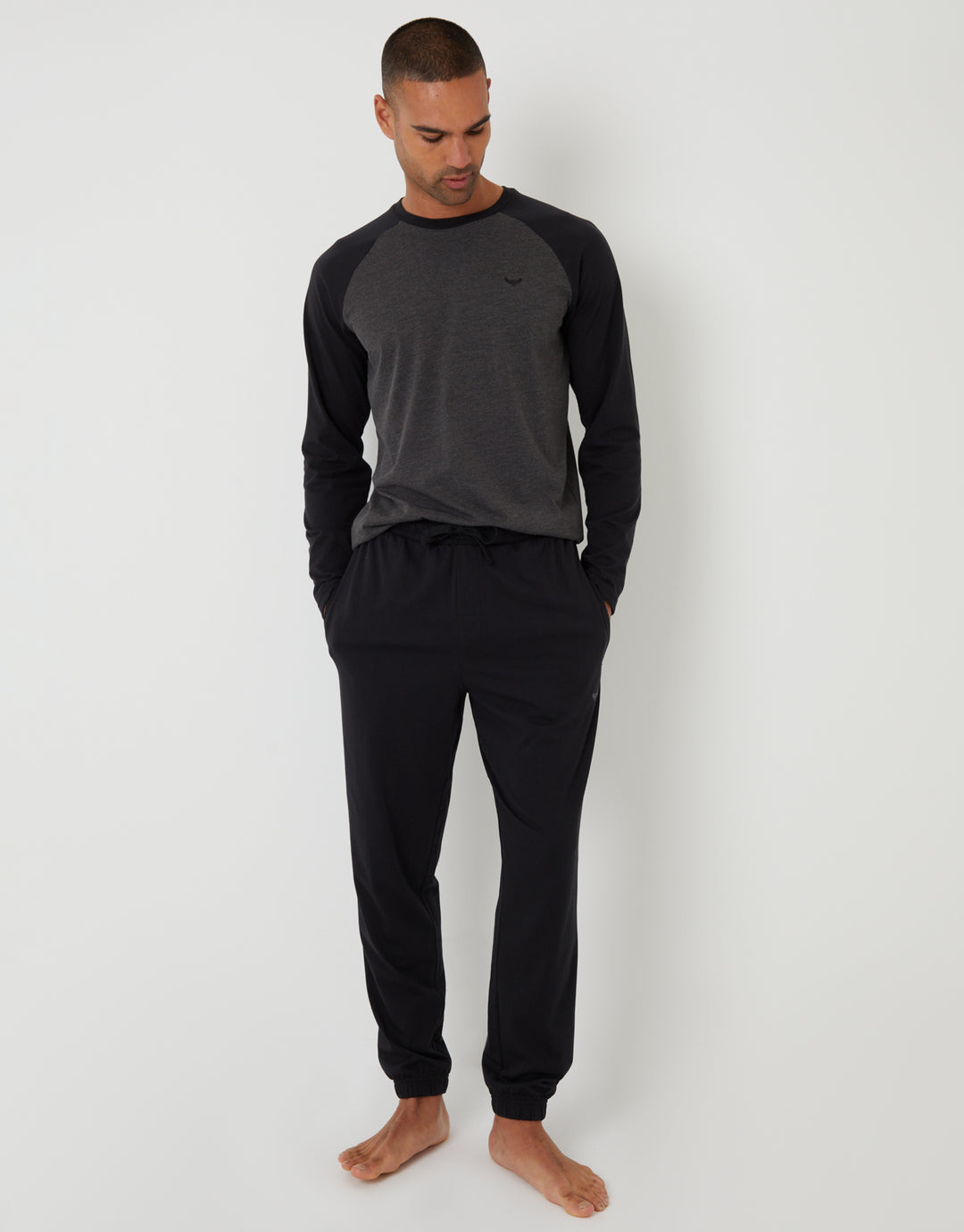 Grey & Black Raglan Sleeve Pyjamas (2-Piece Set)