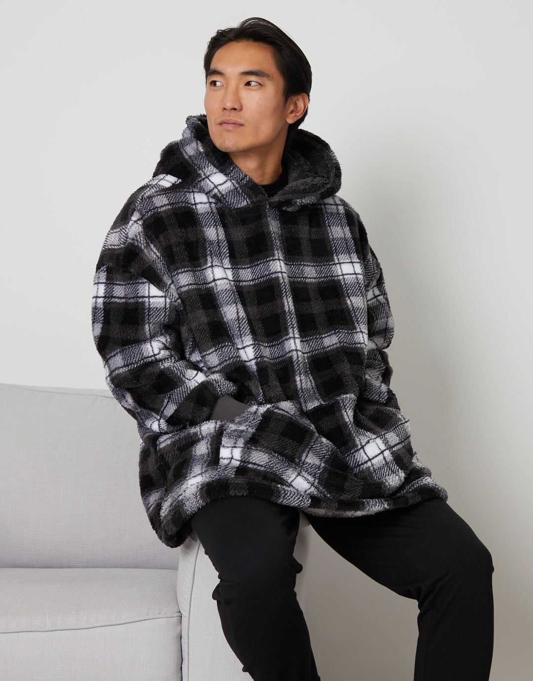 Black Check Borg Oversized Hoodie