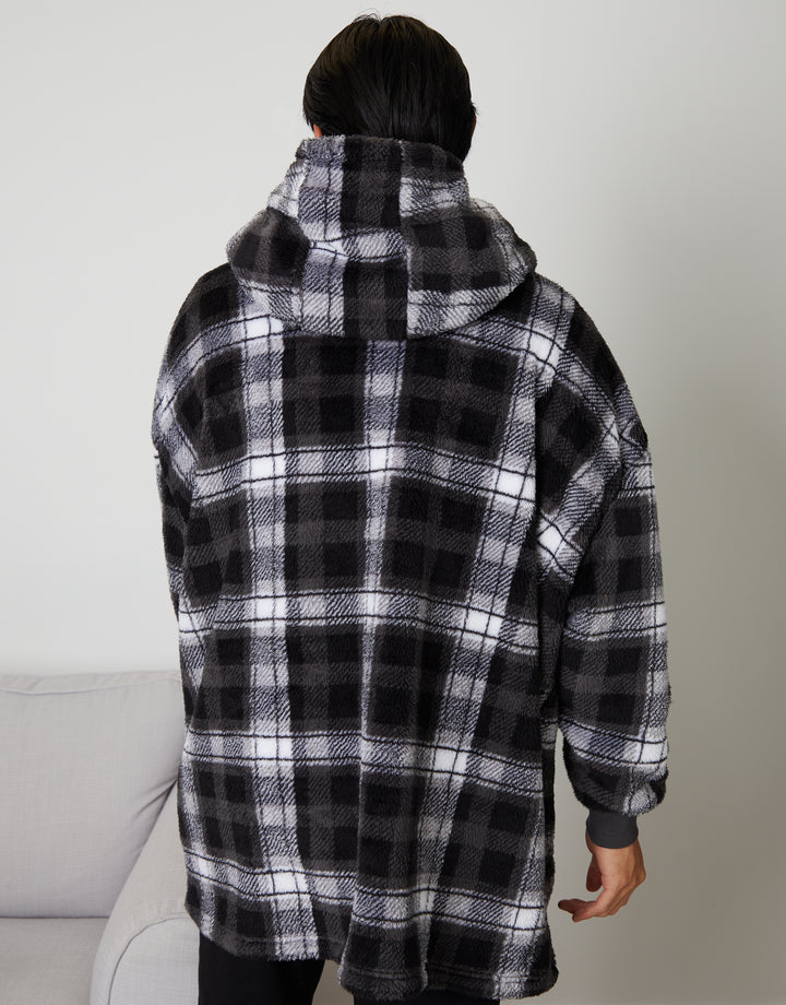 Black Check Borg Oversized Hoodie