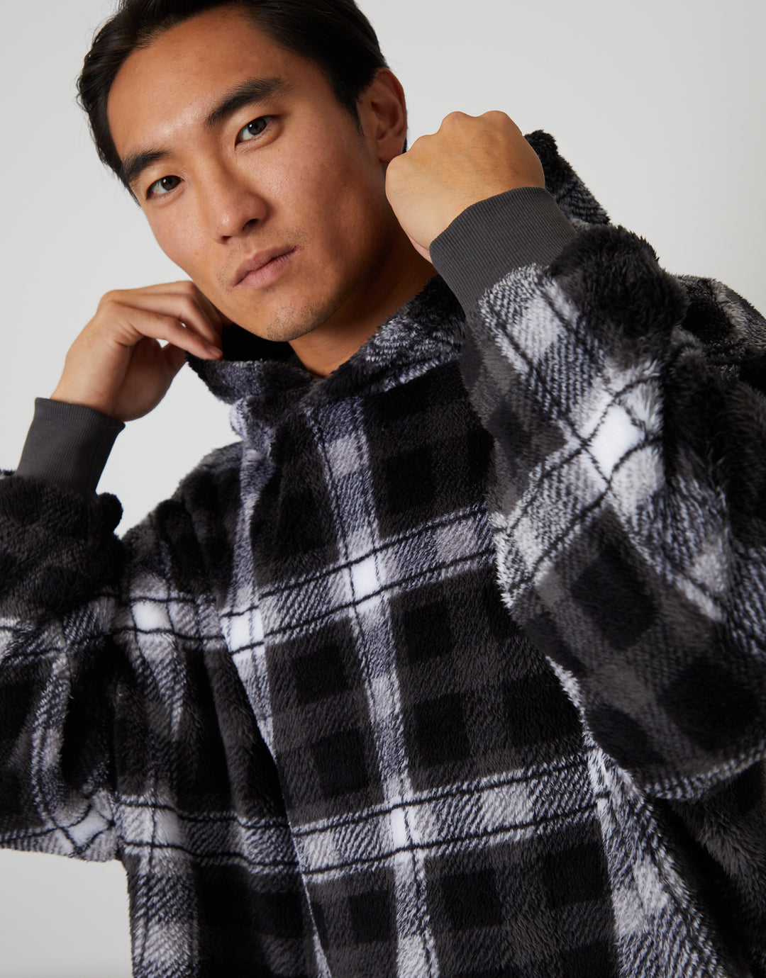 Black Check Borg Oversized Hoodie